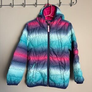 Paradox Girls Down Puffer Jacket Hooded Rainbow Ombre Dot Print Size XS (4/5)